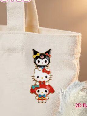 Sanrio Cream Tote Bag with Multicolor Character Pins